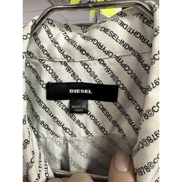 Diesel Penn Copy Graphic Sport Long Sleeve Linen Blend Button Up Shirt sz Large - Picture 3 of 5